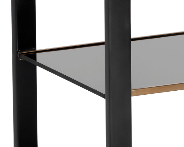 Sunpan Ambretta Side Table - Modern Elegance with Smoked Glass, Black Stainless Steel Frame & Mirror Shelf