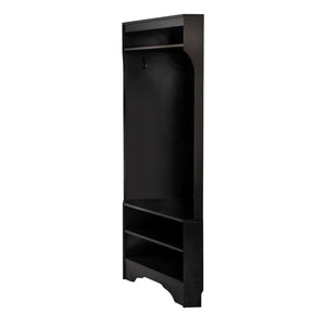 English Elm Minimalist White Corner Hall Tree with Bench Shoe Storage and Four Entryway Hooks N721P401788B