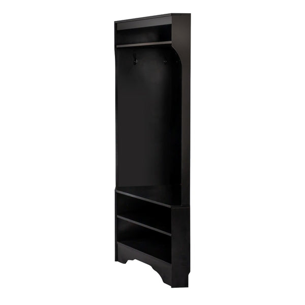 English Elm Minimalist White Corner Hall Tree with Bench Shoe Storage and Four Entryway Hooks N721P401788B
