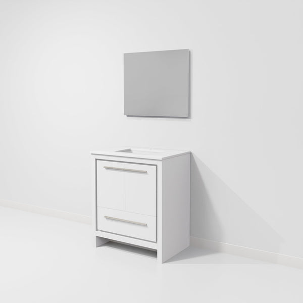 English Elm White 30 in. Bath Vanity with Cultured Marble Top, Soft‑Close, Mirror Included, Scratch‑Resistant Surface and Ample Storage B2731S01483