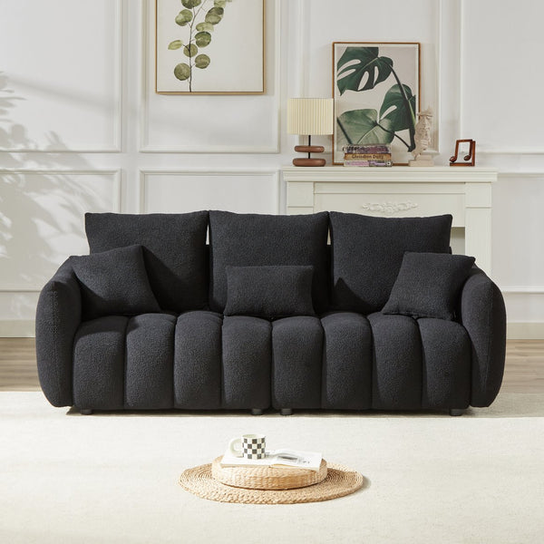 English Elm 3 Seater Cozy Modern Sofa Set - Teddy Fleece Upholstery, Wooden Frame, 6 Cushions, Stylish Comfort W1193S00164