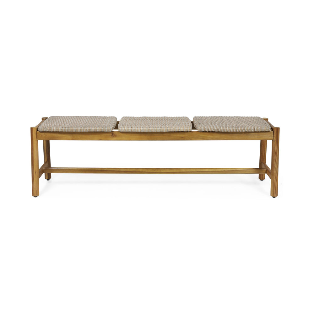 English Elm Christopher Knight Home® - Cambria 3-Seater Bench - Rustic Acacia Wood & Rattan Outdoor Seating For Patios, Porches & Gardens 68889.00LGRY