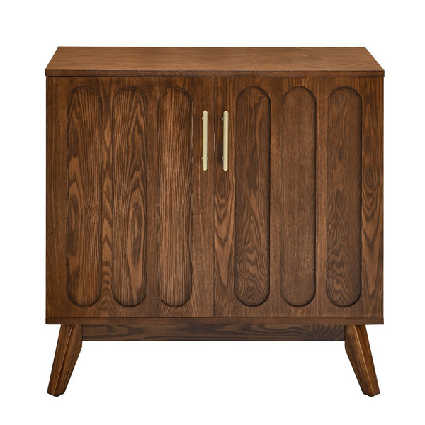 English Elm Mid Century Modern Fluted Sideboard Cabinet - Stylish Walnut Buffet With Adjustable Storage Shelves W1801P195608