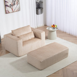 English Elm Oversized Corduroy Floor Lounge Chair with Modular Ottoman All Foam Deep Seat Beige W3326S00026