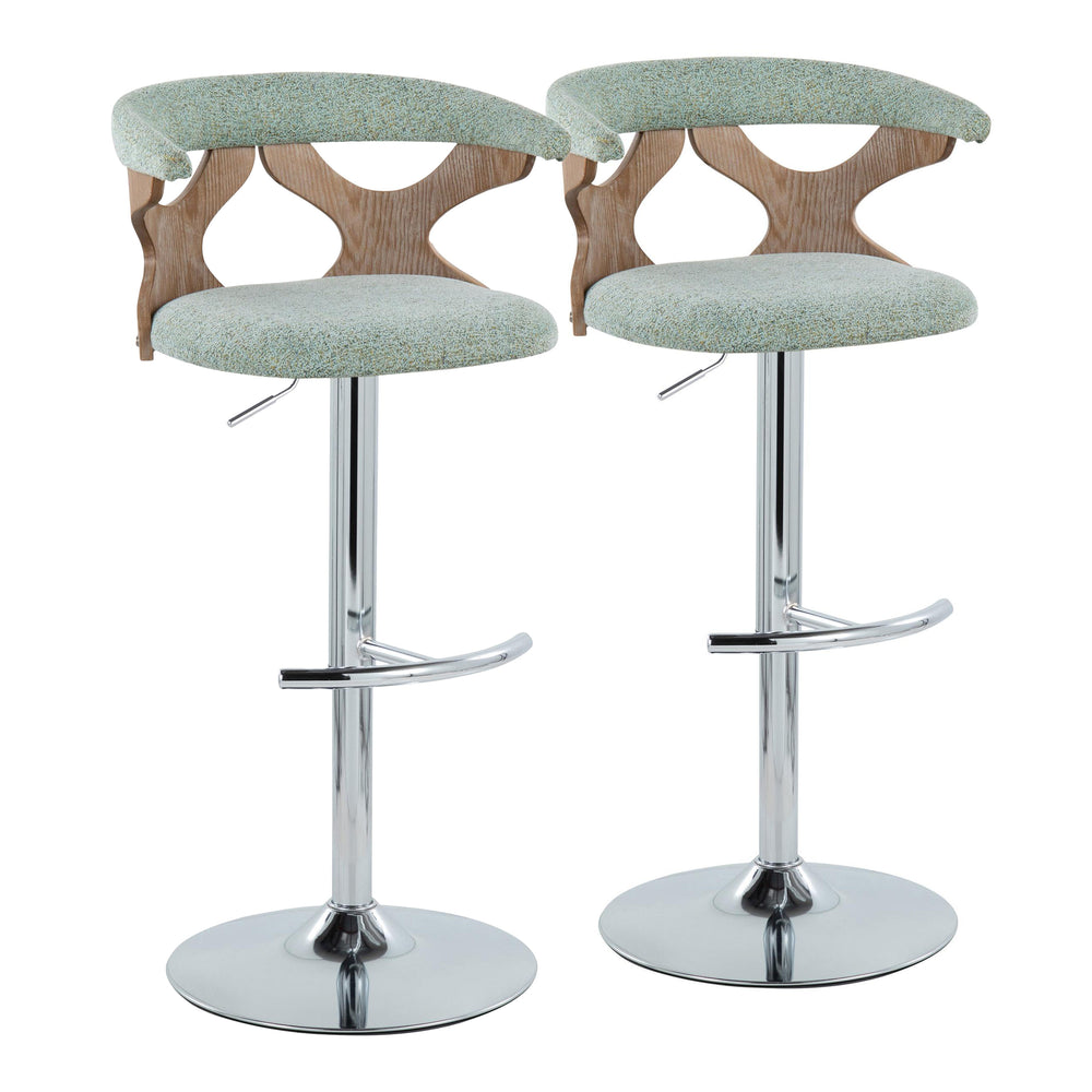 English Elm Gardenia Contemporary Adjustable Barstool with 360° Swivel, Padded Back, Chrome Base & Wood Trim (Set of 2) Green B202S00868