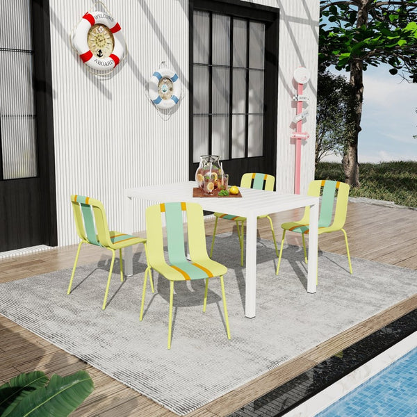 English Elm Holiday Stackable Polypropylene Side Chair Set of Four for Indoor Outdoor Dining Grain Yellow,Haze Green,Tropical Orange W3450P447384