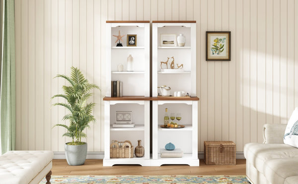 English Elm On-trend Two Piece Walnut Veneer Freestanding Bookcase Set with Curved Sculptural White N721P394507K