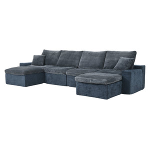 English Elm 142" Cloud Sectional Sofa with 52" Chaise U-Shaped Modular Deep Seat Plush Chenille No Assembly Blue W1117S00237