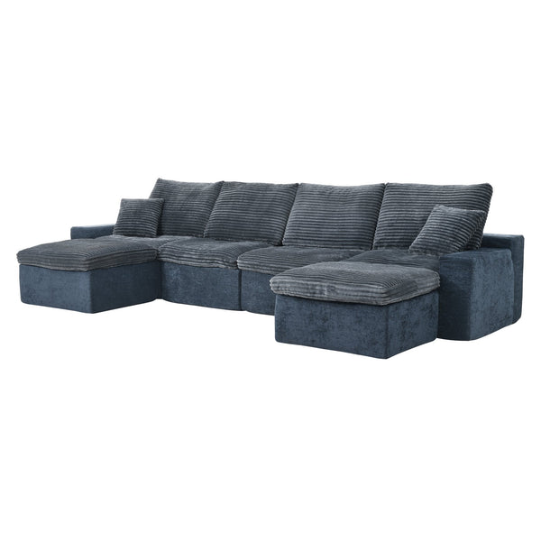 English Elm 142" Cloud Sectional Sofa with 52" Chaise U-Shaped Modular Deep Seat Plush Chenille No Assembly Blue W1117S00237