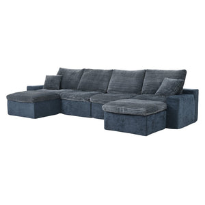 English Elm 142" U Shaped Chenille Modular Sectional Sofa Deep Seat Cloud Comfort Living Room Blue W1117S00430