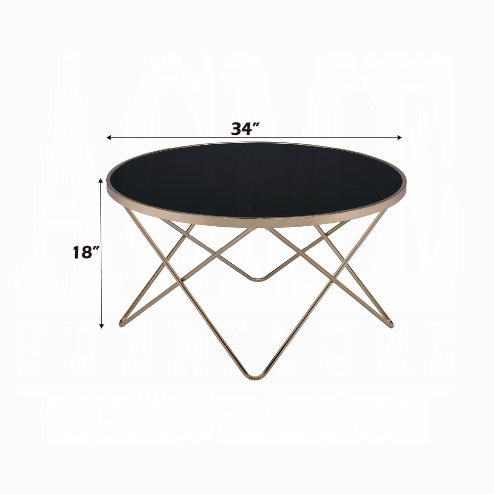 English Elm 1pc Round Glass Top Coffee Table with Mid-Century Metal Frame, Elegant Living Room Accent Piece Black,Champagne 38 L x 39 W x 5 H B2741P332645