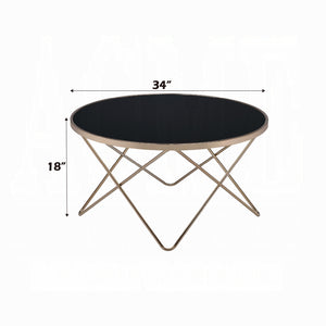 English Elm 1pc Round Glass Top Coffee Table with Mid-Century Metal Frame, Elegant Living Room Accent Piece Black,Champagne 38 L x 39 W x 5 H B2741P332645