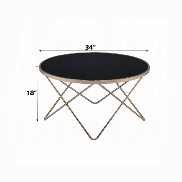 English Elm 1pc Round Glass Top Coffee Table with Mid-Century Metal Frame, Elegant Living Room Accent Piece Black,Champagne 38 L x 39 W x 5 H B2741P332645