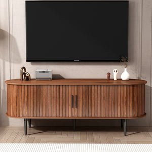 English Elm Tv Stand, 55" Walnut Mid-Century Modern Console With Storage, Sliding Door & Stylish Design For Home W2641P329198-GIGA
