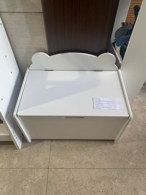 English Elm Kids Toy Box White Wooden Organizer with Bear Headboard, Safety Hinge, Ample Storage & Seat W808P321607