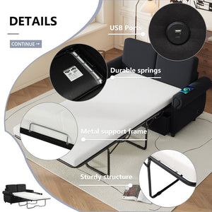 English Elm 57.9" Orisfur Pull Out Sofa Bed Loveseat Sleeper with Twin Memory Mattress, Linen Upholstery, USB Ports Black N719P210624B