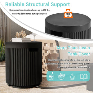 English Elm U_style Outdoor Mgo Propane Tank Cover Round Patio Side Table Fluted Stone Finish N711P410569B