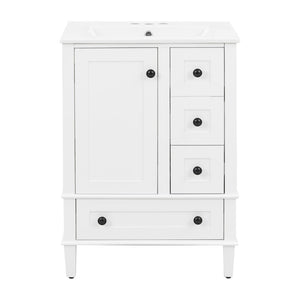 English Elm 24-inch Matte Bathroom Vanity Rubberwood Cabinet with Ceramic Sink and Soft-close Drawers White N729P377516K