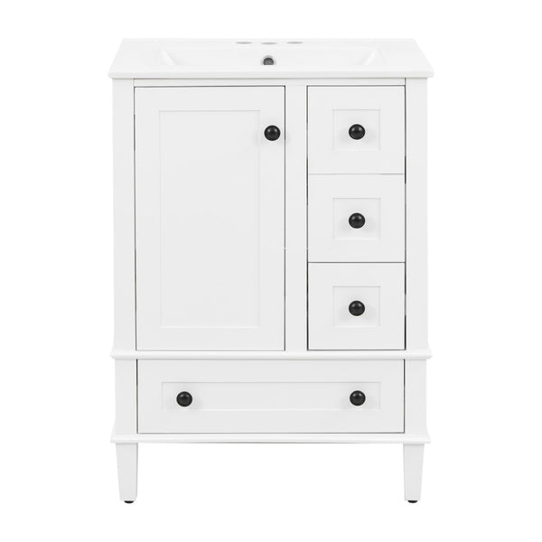English Elm 24-inch Matte Bathroom Vanity Rubberwood Cabinet with Ceramic Sink and Soft-close Drawers White N729P377516K