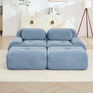 English Elm 2-seat Modular Corduroy Sofa Ergonomic Curved Design with Resilient Cushioning for Living Rooms Blue W714S01247