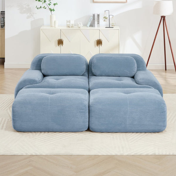 English Elm 2-seat Modular Corduroy Sofa Ergonomic Curved Design with Resilient Cushioning for Living Rooms Blue W714S01247