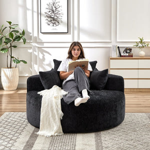 English Elm 55'l Chenille Lounge Chair Fluffy Pillow Back Sleeper for Living Room or Bedroom W834P431153