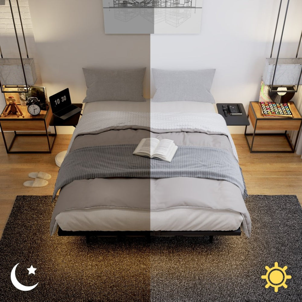 English Elm Full Size Heavy Duty Steel Platform Bed with Led Lighting and Built-in Bedside Shelves W311P416238