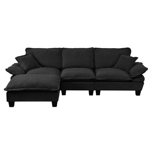 English Elm Modular Chenille Cloud Sectional with Sculptural Curved Arms and Movable Ottoman W3163S00117