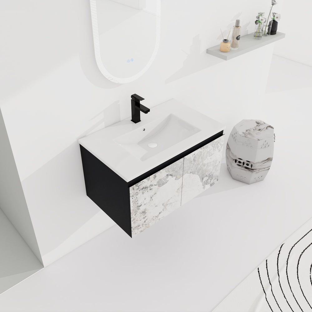 English Elm 30'' Modern Floating Wall-Mounted Bathroom Vanity With Ceramic Sink & Soft-Close Doors For Small Spaces W999S00212
