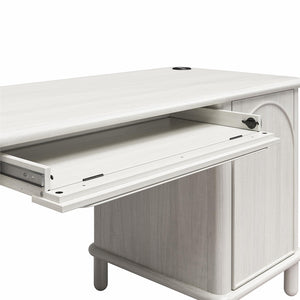 English Elm Selena Whitewashed Wood Veneer Executive Desk with Wireless Charging and Pedestal Storage B2733S00021