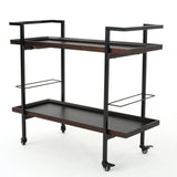 Christopher Knight Home® - Noble House - Gerard Modern Industrial 2-Tier Wood Bar Cart with Wheels