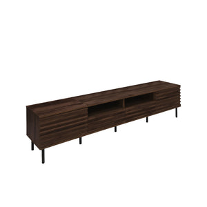 English Elm 78 Inch Walnut Media Console with Slatted Doors Iron Legs and Cable Management N710P373591Q
