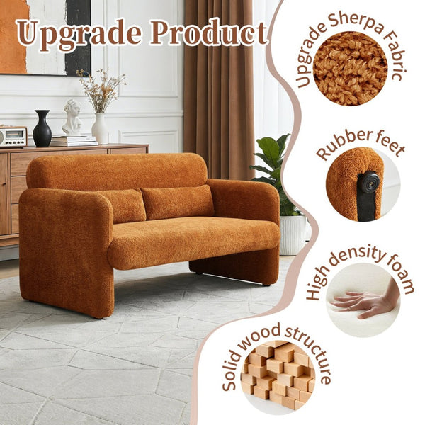 English Elm Best-selling Boucle Cloud Loveseat Velvet Upholstered 2 Seater with Lumbar Pillow Orange W1765P334059