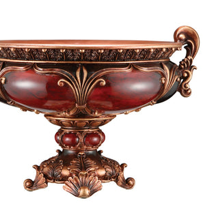 English Elm 10" Polyresin Victorian Fruit Bowl Ornate Marble Inlay Antique Finish Dining Accent B072116417