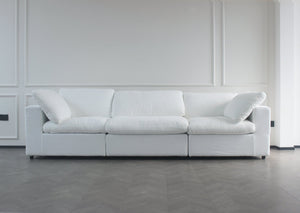 English Elm Oversized Cloud Modular Sectional Sofa with Feather-Filled Cushions, Convertible V-Shape, Storage Ottomans, Removable Covers Natural+White W2824S00019