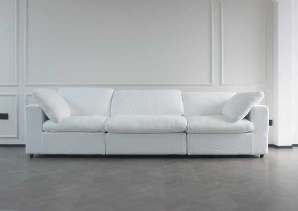 English Elm Oversized Cloud Modular Sectional Sofa with Feather-Filled Cushions, Convertible V-Shape, Storage Ottomans, Removable Covers Natural+White W2824S00019