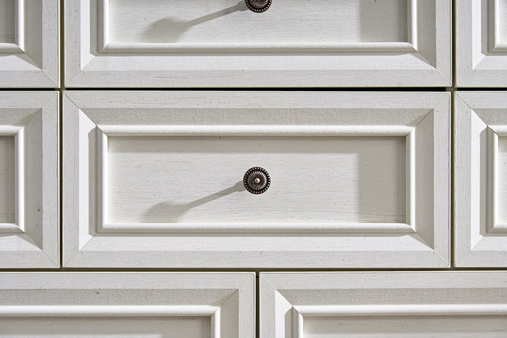 English Elm 10 Drawer Dresser Chest Walnut Rustic Two-Tone Wood Grain, 10 Smooth-Glide Drawers, Durable Storage Appeal W2393P276633