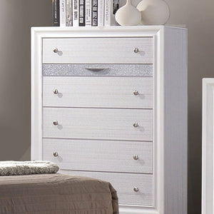 English Elm Contemporary Chic Chest with Gold Accents, Acrylic Trim, Metal Bracket Legs and Dust‑Proof Drawers White 38 L x 20 W x 56 H B2741P375928