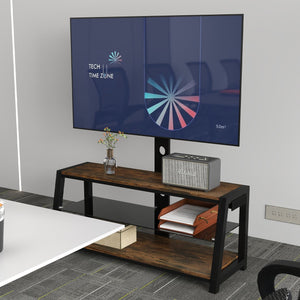 English Elm Wooden Tempered Glass TV Stand with Swivel Mount, 3-Tier Storage, Height Adjustable, Cable Management Acacia Wood W241P300329