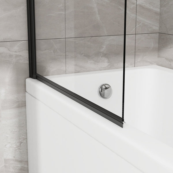 English Elm Goodyo Frameless Bathtub Pivot Screen Tempered Glass Panel with Matte Black Hardware D163147916