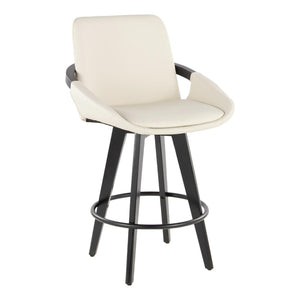 English Elm Fixed-height Swivel Counter Stools with Faux Leather Seats and Chrome Footrest Set of 2 Cream B202S01804