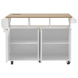 English Elm K&k Fluted Rolling Kitchen Island Faux Marble Top Power Outlet Storage Drawers White N707P353934W