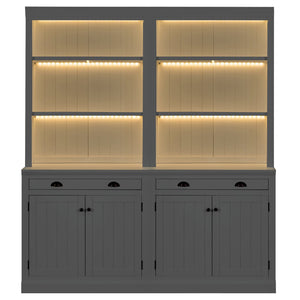 English Elm 83.4"Tall Bookcase Suite with LED Lighting, 2-Piece Modern White Storage Set with Doors Drawers and Adjustable Shelves for Living Room Office (Stylish, Spacious) SR000005AAK