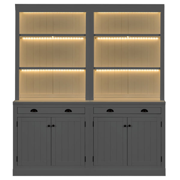 English Elm 83.4"Tall Bookcase Suite with LED Lighting, 2-Piece Modern White Storage Set with Doors Drawers and Adjustable Shelves for Living Room Office (Stylish, Spacious) SR000005AAK
