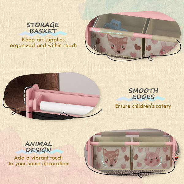 English Elm Qaba Kids Art Easel with Paper Roll, Double-Sided Chalk & Whiteboard, Storage Boxes, Safe Build Pink W2225P249780