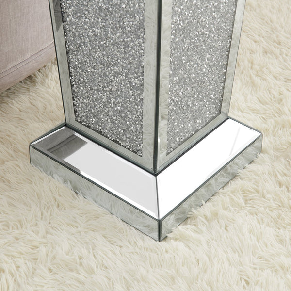 English Elm Silver Mirrored End Table with Crystal Inlay — Elegant Square Accent Side Table 13.8"x13.8"x23.6" W1005P360048