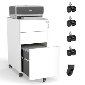 English Elm 3-Drawer Mobile File Cabinet - All-Steel, Fully Assembled, Locking Storage On Wheels For Office/Home Use T2398P391281
