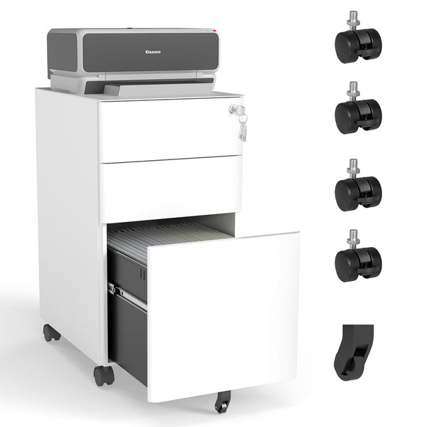 English Elm 3-Drawer Mobile File Cabinet - All-Steel, Fully Assembled, Locking Storage On Wheels For Office/Home Use T2398P391281