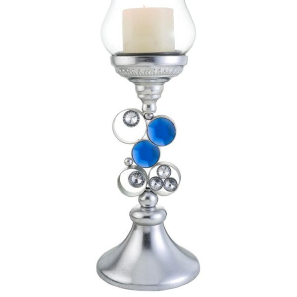English Elm 18" Polyresin Jewel Encrusted Candleholder Bejeweled Formal Mantle Centerpiece Decor Silver B072116545