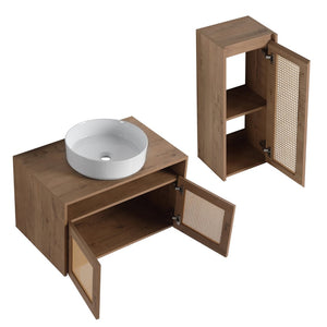 English Elm 30" Wall Mounted Bathroom Vanity Oak Finish Ceramic Art Sink Soft Close Storage W999S00495